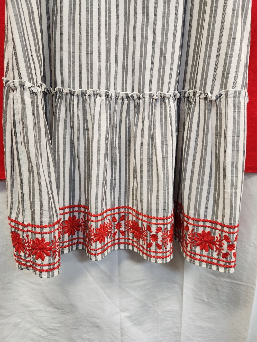 kate spade Red and White Striped Midi Dress with Embroidered Bodice - Picture 3 of 7